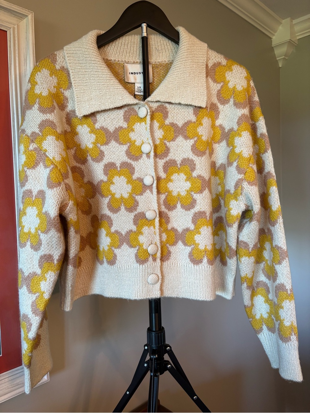 Indus Designs Cream & Yellow Floral Knit Cardigan